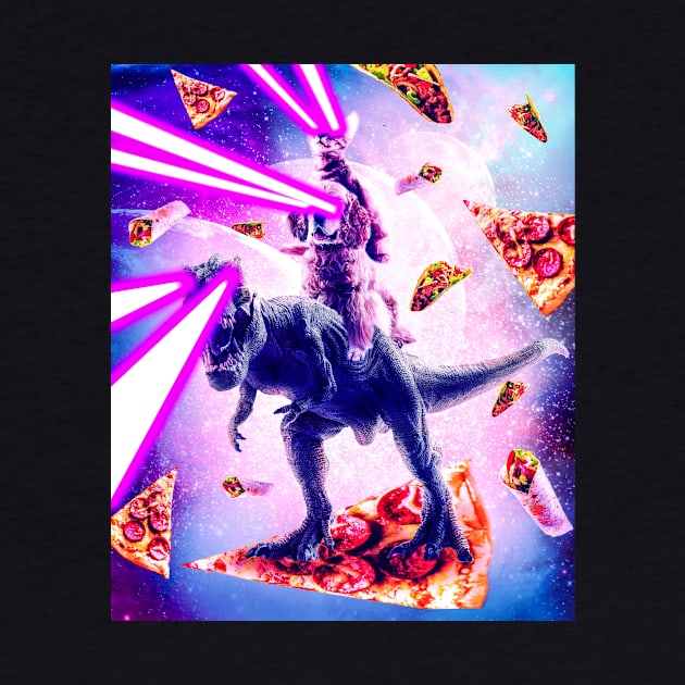 Laser Eyes Space Cat Riding Dog And Dinosaur by Random Galaxy